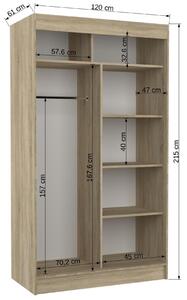 Šatní skříň s posuvnými dveřmi Batia - 120 cm Barva: dub Sonoma