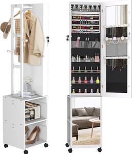Šperkovnice se zrcadlem – komoda na kosmetiku – organizér na kosmetiku – s osvětlením – 170x36x40 cm – bílá