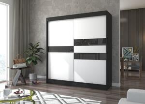 Šatní skříň s posuvnými dveřmi Batia - 200 cm Barva: Černá/Bílá