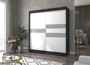 Šatní skříň s posuvnými dveřmi Batia - 200 cm Barva: Černá/Bílá