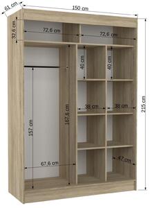 Šatní skříň s posuvnými dveřmi Batia - 150 cm Barva: dub Sonoma