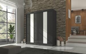 Šatní skříň s posuvnými dveřmi Karen - 200 cm Barva: Černá + Bílý Lacobel