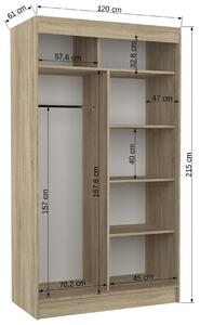 Šatní skříň s posuvnými dveřmi Karen - 120 cm Barva: Bílá