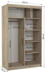 Šatní skříň s posuvnými dveřmi Jordi - 120 cm Barva: Bílá/dub Sonoma