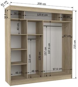 Šatní skříň s posuvnými dveřmi Karen - 200 cm Barva: Bílá