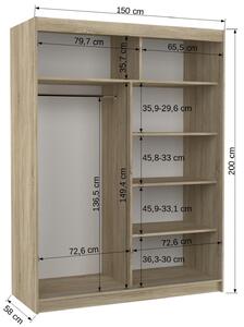 Šatní skříň s posuvnými dveřmi Jordi - 150 cm Barva: Bílá/dub Sonoma