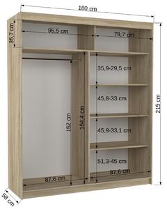 Šatní skříň s posuvnými dveřmi Viki - 180 cm Barva: dub Sonoma/Bílá