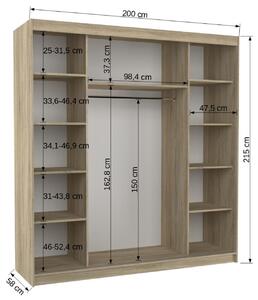 Šatní skříň s posuvnými dveřmi Viki - 200 cm Barva: dub Sonoma/Bílá
