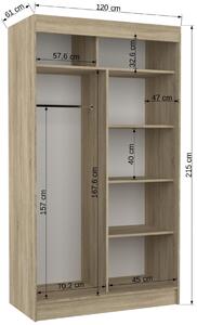 Šatní skříň s posuvnými dveřmi Keita - 120 cm Barva: dub Sonoma