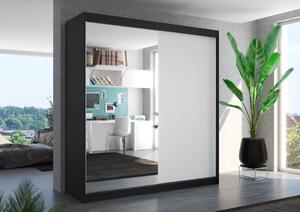 Šatní skříň s posuvnými dveřmi Viki - 200 cm Barva: Černá/Bílá