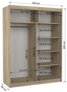 Šatní skříň s posuvnými dveřmi Clever - 150 cm Barva: dub Sonoma