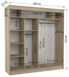 Šatní skříň s posuvnými dveřmi Keita - 200 cm Barva: dub Sonoma