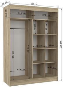 Šatní skříň s posuvnými dveřmi Keita - 150 cm Barva: Černá/Bílá