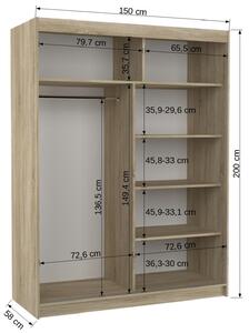 Šatní skříň s posuvnými dveřmi Dorrigo - 150 cm Barva: Choco