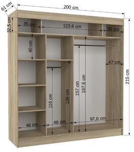 Šatní skříň s posuvnými dveřmi Tamos - 200 cm Barva: dub Sonoma