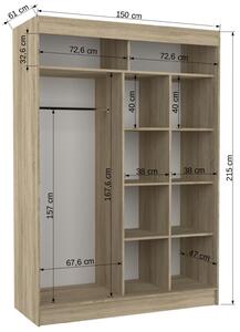Šatní skříň s posuvnými dveřmi Tamos - 150 cm Barva: dub Sonoma
