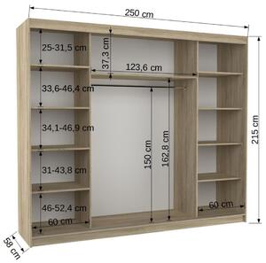Šatní skříň s posuvnými dveřmi Chester - 250 cm Barva: dub Sonoma/Bílá