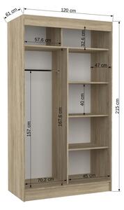 Šatní skříň s posuvnými dveřmi Toura - 120 cm Barva: Bílá