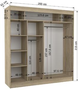 Šatní skříň s posuvnými dveřmi Toura - 200 cm Barva: dub Sonoma