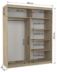 Šatní skříň s posuvnými dveřmi Chester - 180 cm Barva: dub Sonoma