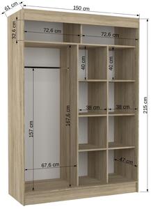 Šatní skříň s posuvnými dveřmi Toura - 150 cm Barva: Černá/Bílá