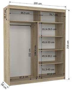 Šatní skříň s posuvnými dveřmi Dallas - 180 cm Barva: Černá/Bílá
