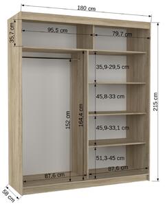 Šatní skříň s posuvnými dveřmi Tom - 180 cm Barva: dub Sonoma