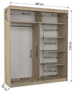 Šatní skříň s posuvnými dveřmi Kansas - 180 cm Barva: dub Sonoma
