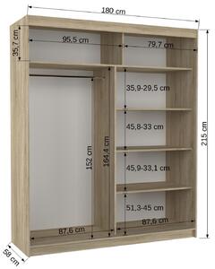 Šatní skříň s posuvnými dveřmi Morgan - 180 cm Barva: Bílá