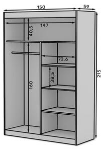 Šatní skříň s posuvnými dveřmi Esti - 150 cm Barva: Černá