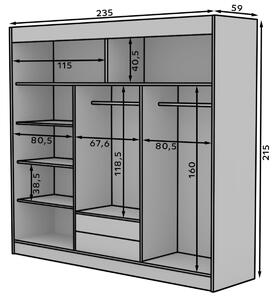 Šatní skříň s posuvnými dveřmi Erwin - 235 cm Barva: dub Sonoma