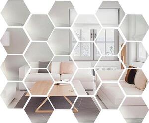 24 kusů hexagonálních zrcadlových samolepek, akryl, dekorativní zrcadla na zeď do obývacího pokoje a koupelny