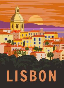 Ilustrace Lisbon VintageTravel Poster. Portugal cityscape landmark,, VectorUp