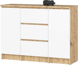 Komoda s zásuvkami - Úložná skříň - Organizace obývacího pokoje - Univerzální úložný prostor - 101x76x35 cm - Dubový Imitace, bílá barva