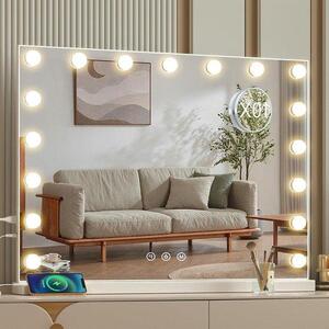Zrcadlo s osvětlením – hollywoodské zrcadlo – ideální pro každodenní líčení – 17 LED diod – rozměry 70 x 55 cm – bílá barva