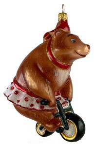 Dům Vánoc Sběratelská skleněná ozdoba na stromeček Medvěd na kole