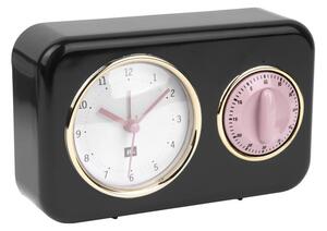 Kuchyňské hodiny s minutkou Nostalgia 17 cm černá Present Time * (Barva- černá, růžová)