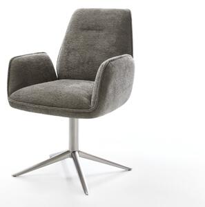 DELIFE Jídelní židle Zoa-Flex bouclé měkký tmavě béžová křížová podnož nerezová ocel 360° otočný houpací funkce taštičkové pružiny