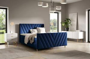 Kontinentální postel 140x220 ANAMARI PLUS - tmavě modrá + topper ZDARMA