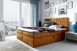 Čalouněná postel s prošívaným čelem SUSANA - 120x220, žlutá + topper ZDARMA