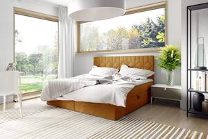 Postel boxspring s prošívaným čelem ISAR - 180x220, žlutá + topper ZDARMA