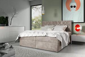 Postel boxspring s prošívaným čelem EUGEN - 120x220, béžová + topper ZDARMA