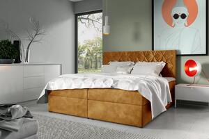 Postel boxspring s prošívaným čelem EUGEN - 120x220, žlutá + topper ZDARMA