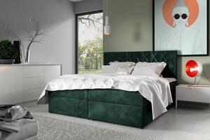 Postel boxspring s prošívaným čelem EUGEN - 200x220, zelená + topper ZDARMA