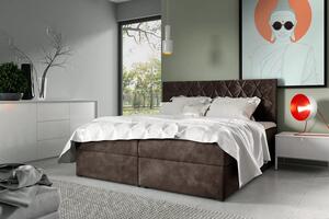 Postel boxspring s prošívaným čelem EUGEN - 120x220, hnědá 1 + topper ZDARMA