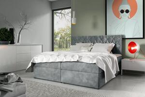 Postel boxspring s prošívaným čelem EUGEN - 120x220, šedá + topper ZDARMA
