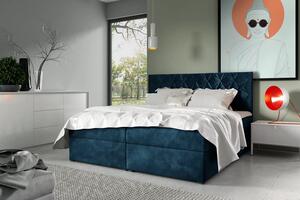 Postel boxspring s prošívaným čelem EUGEN - 140x220, modrá + topper ZDARMA