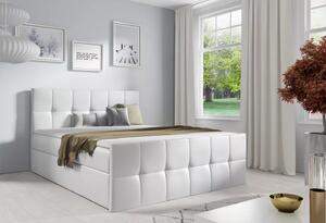 Jednolůžková postel CHLOE - 120x220, bílá eko kůže + topper ZDARMA