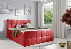 Jednolůžková postel CHLOE - 120x220, červená eko kůže + topper ZDARMA