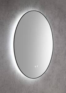 Sapho, SHARON LED podsvícené zrcadlo Ø 80cm s policí, černá mat, 31255CI-01